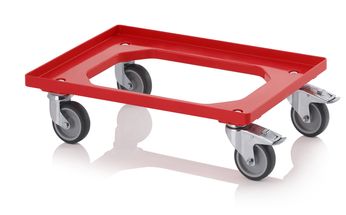 Onderwagen Rolplateau Trolley Rood 4 zwenkwielen met rem